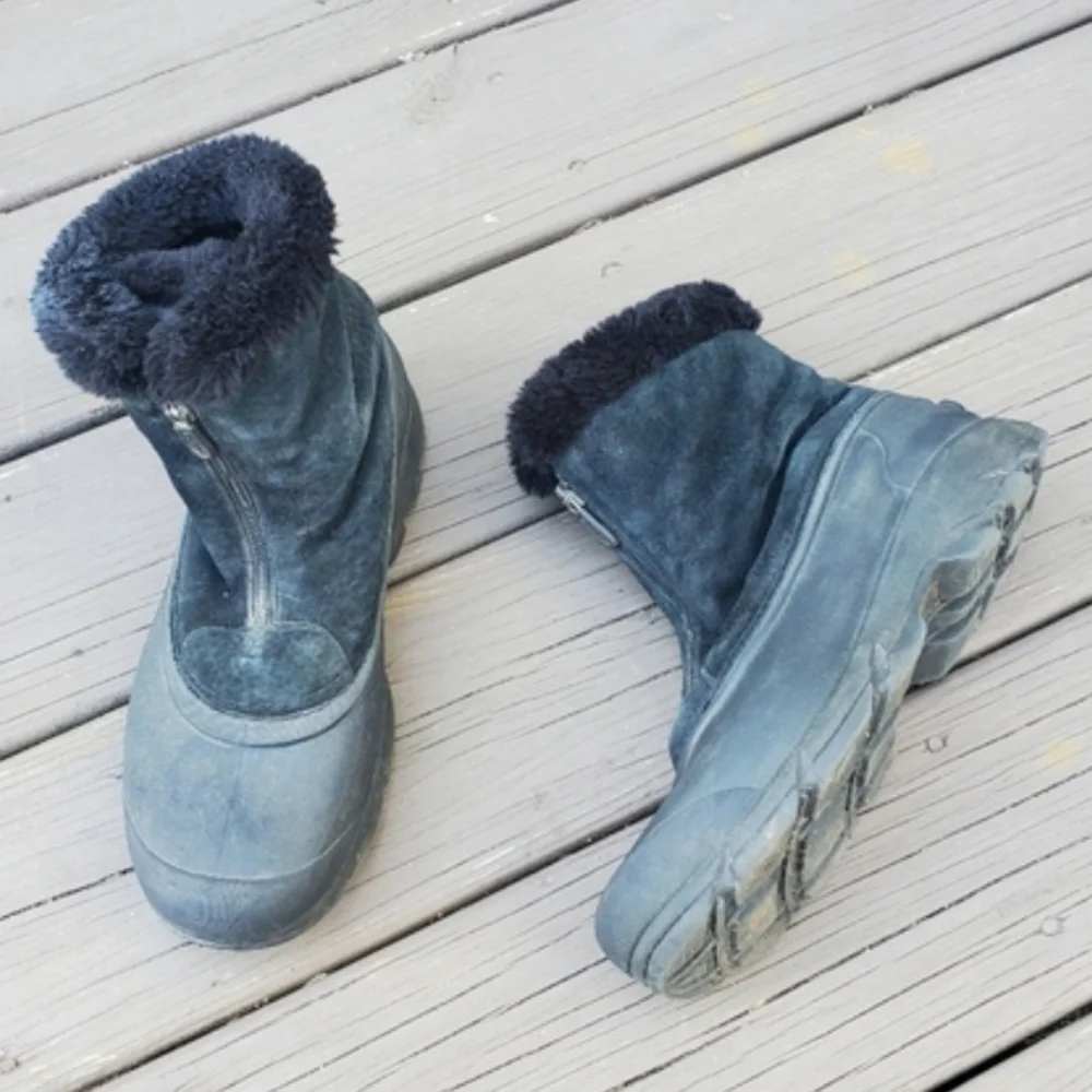 Sorel Snow Angel Black Suede Leather Faux Fur‎ Zip Snow Winter Duck Boots 9.5